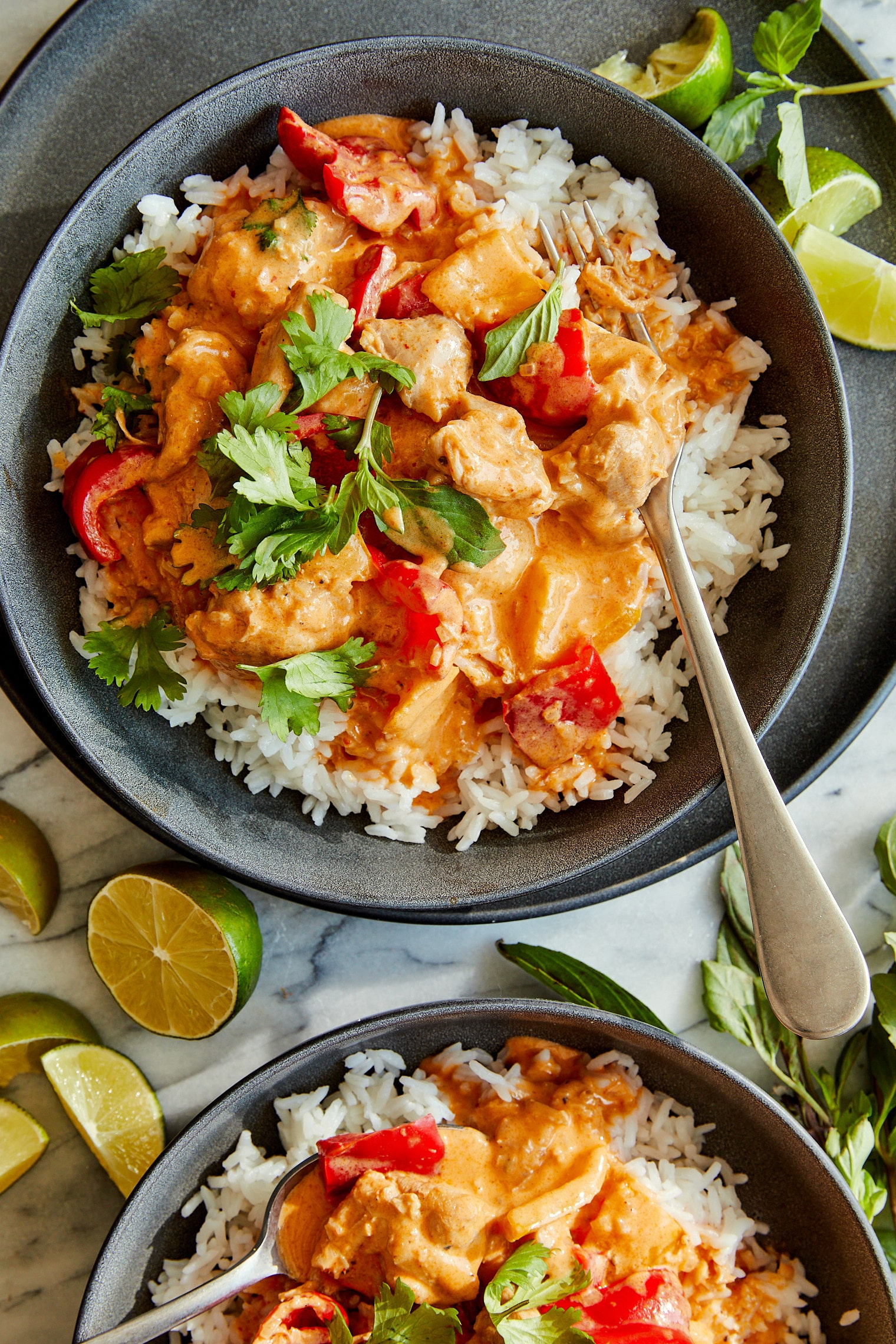 Coconut Curry Chicken - 1000x better than takeout! Tender chicken + veggies in a heavenly curry sauce. Serve over rice to sop up everything!