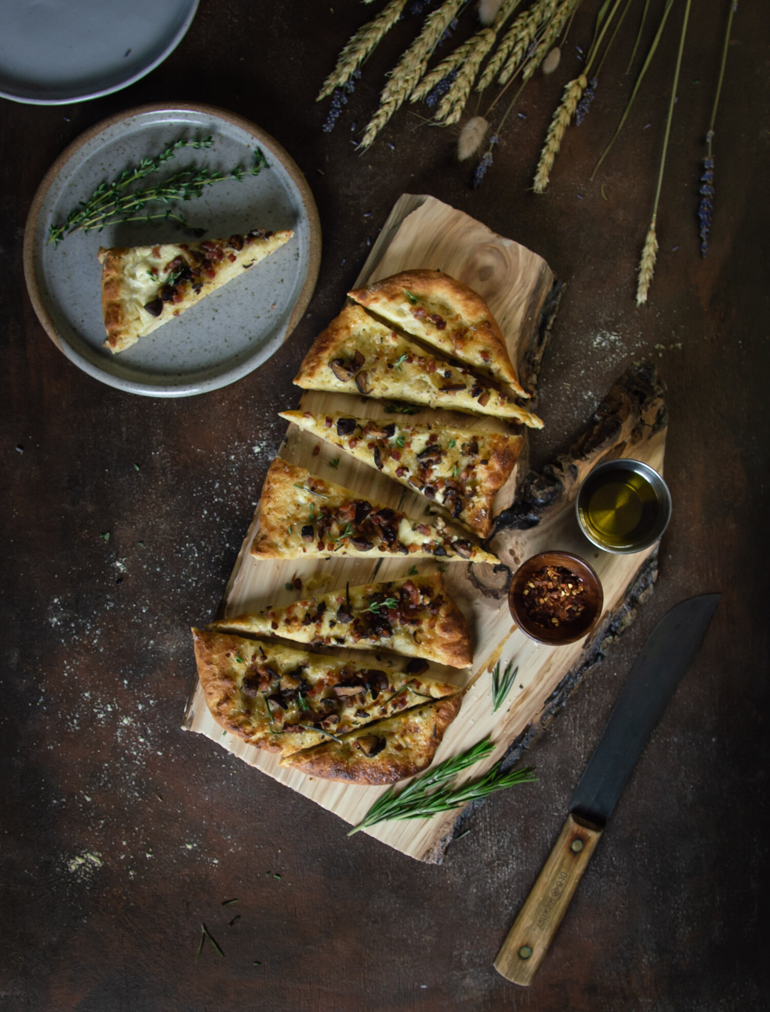 mushroom and pancetta pizza with a fresh herb medley — Spice & Hutch