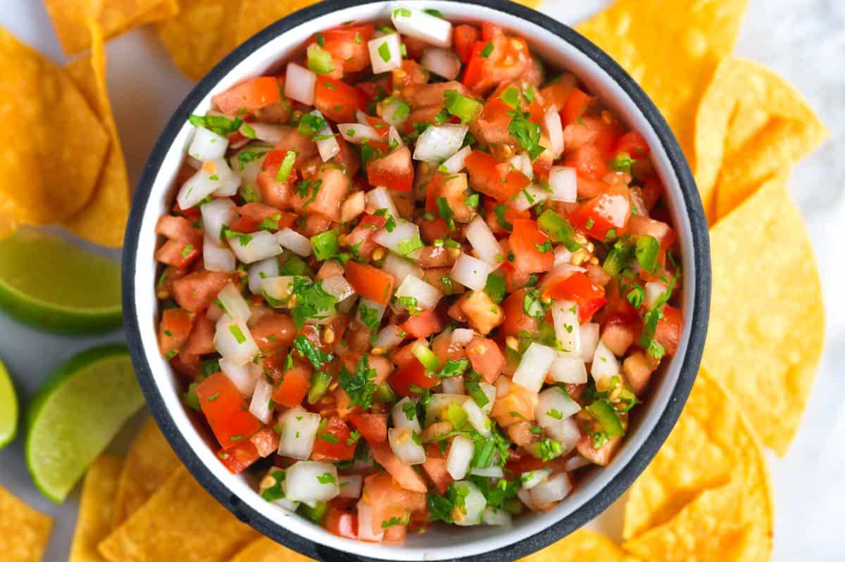 A bowl of Homemade pico de gallo (fresh tomato salsa)