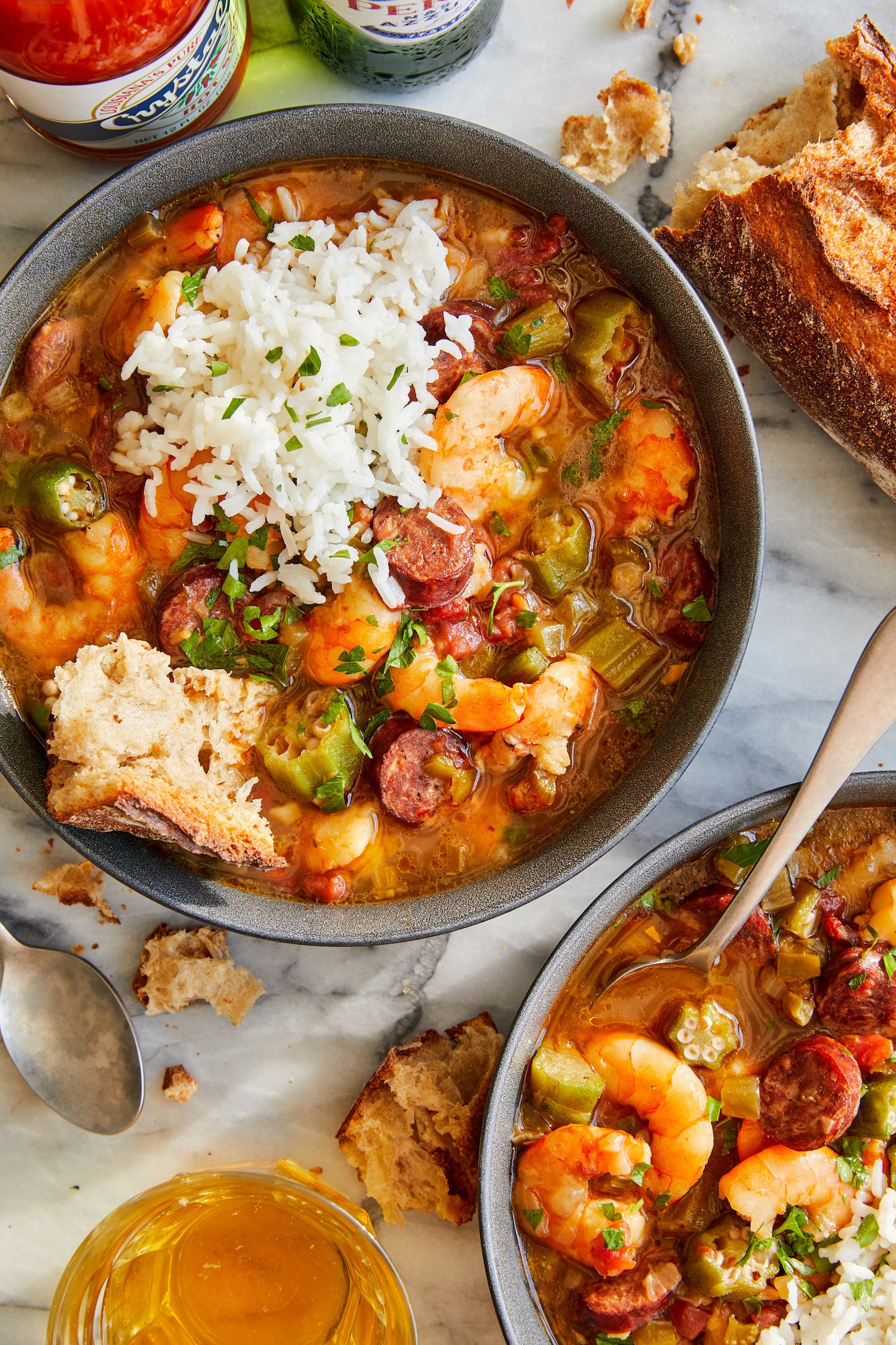 Easy Shrimp Gumbo - Classic comfort food stew simmered to perfection, filled with andouille sausage + shrimp. So cozy and just so darn good.