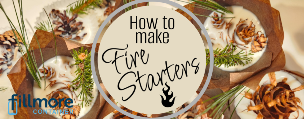 firestarters (wax, pinecones, pine greens, twigs) made in paper cupcake cups.