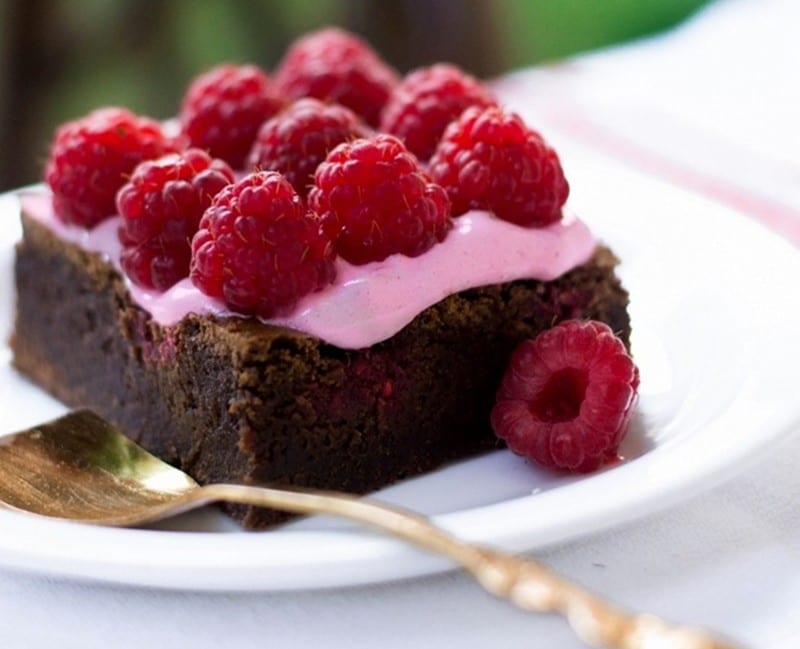 Raspberry Brownies with Raspberry Foam