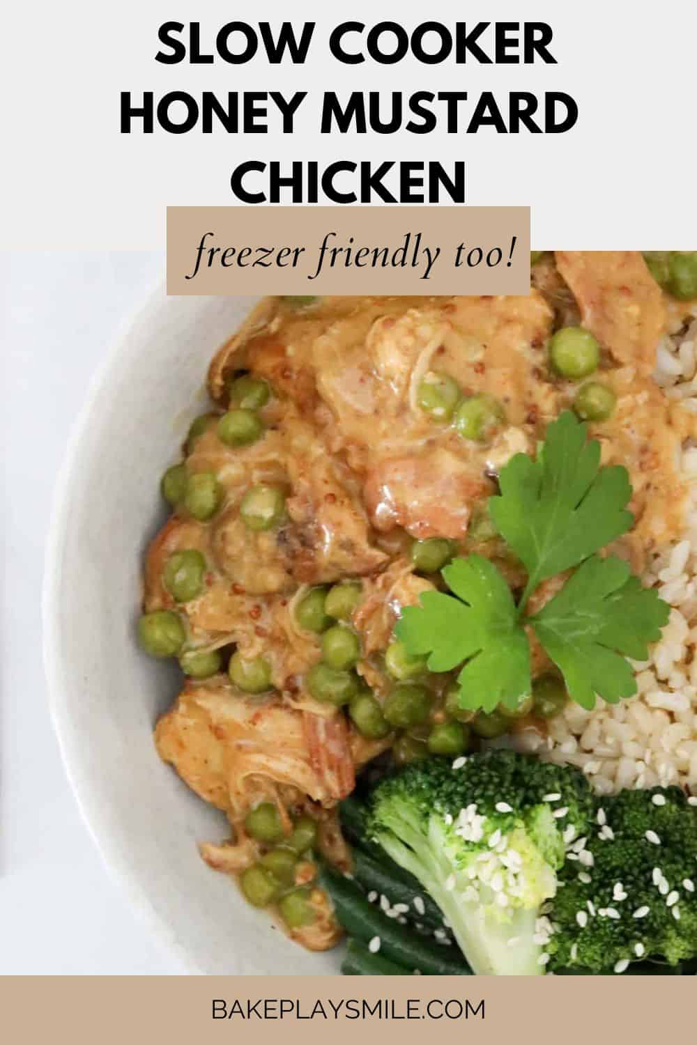 Chicken and peas in a creamy honey mustard sauce.