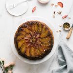 Baked upside down cake on a platter.