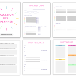 A graphic showing the six pages in the free vacation meal plan