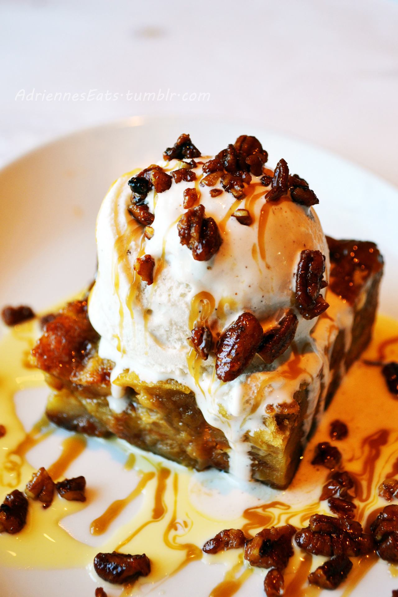 Butterscotch Bread Pudding with Vanilla Ice Cream, Caramel Sauce, and Candied Nuts from Bravo Cucina Italiana in Jupiter, FL