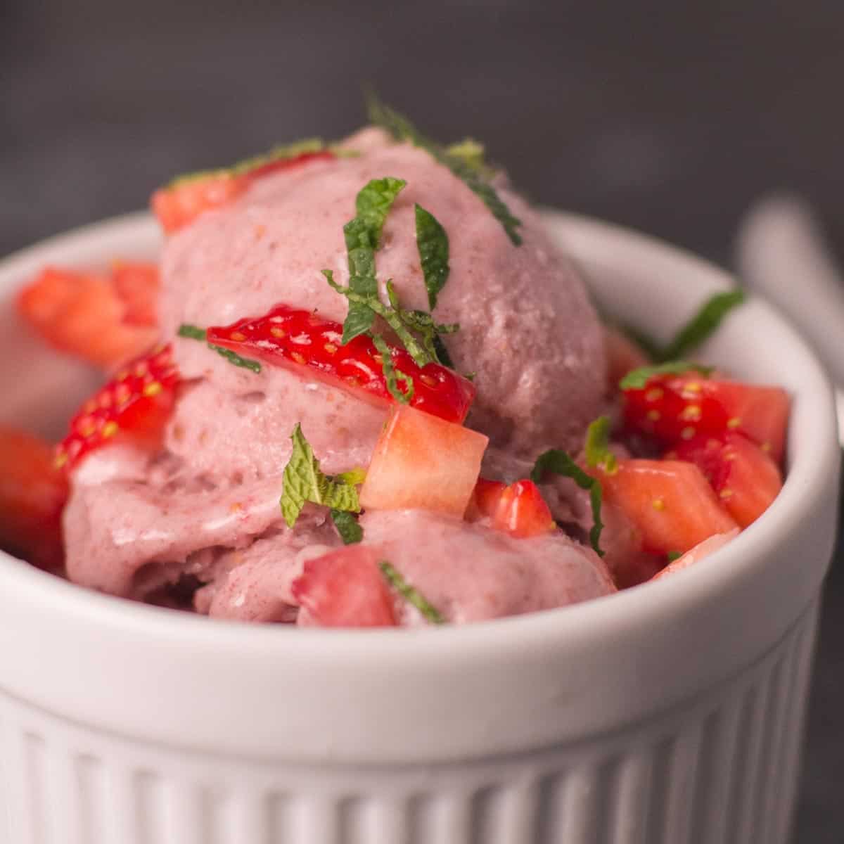 strawberry nice cream recipe with fresh chopped strawberries