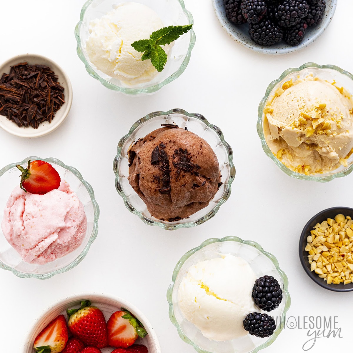 Frozen yogurt in small bowls.