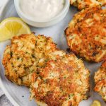 plated Easy Crab Cakes with dip