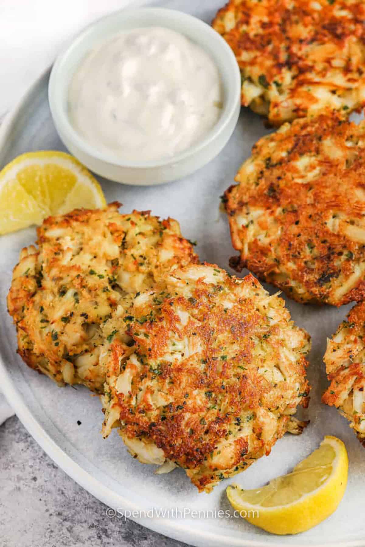 plated Easy Crab Cakes with dip