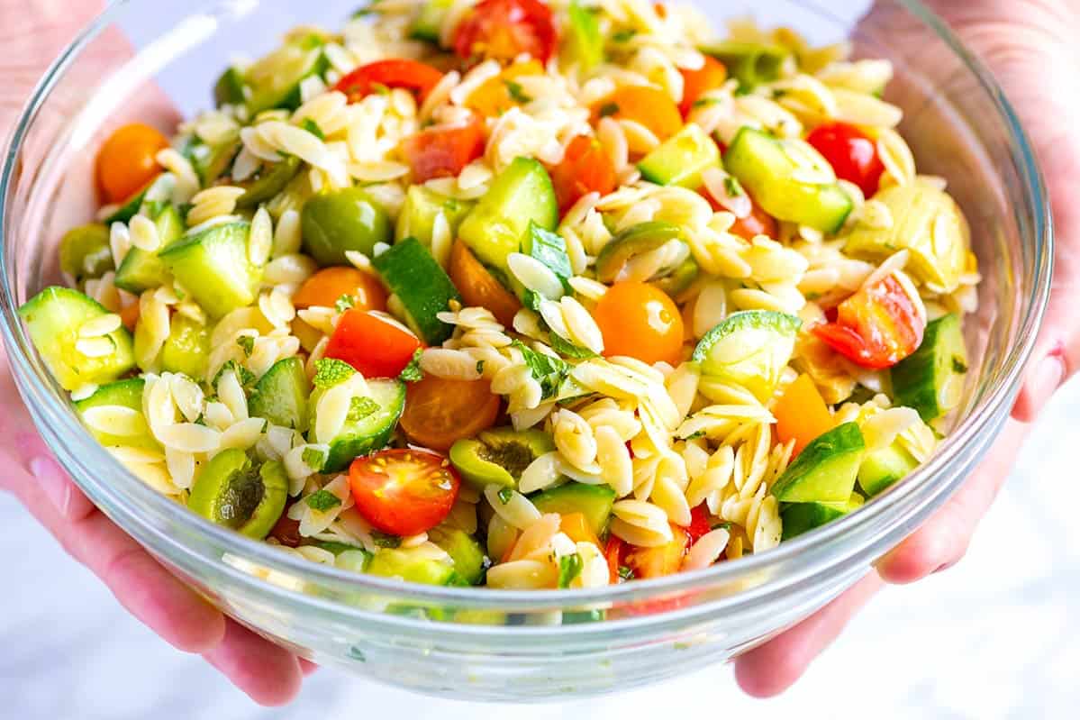 Orzo Salad with Cucumbers, Olives, and Tomatoes