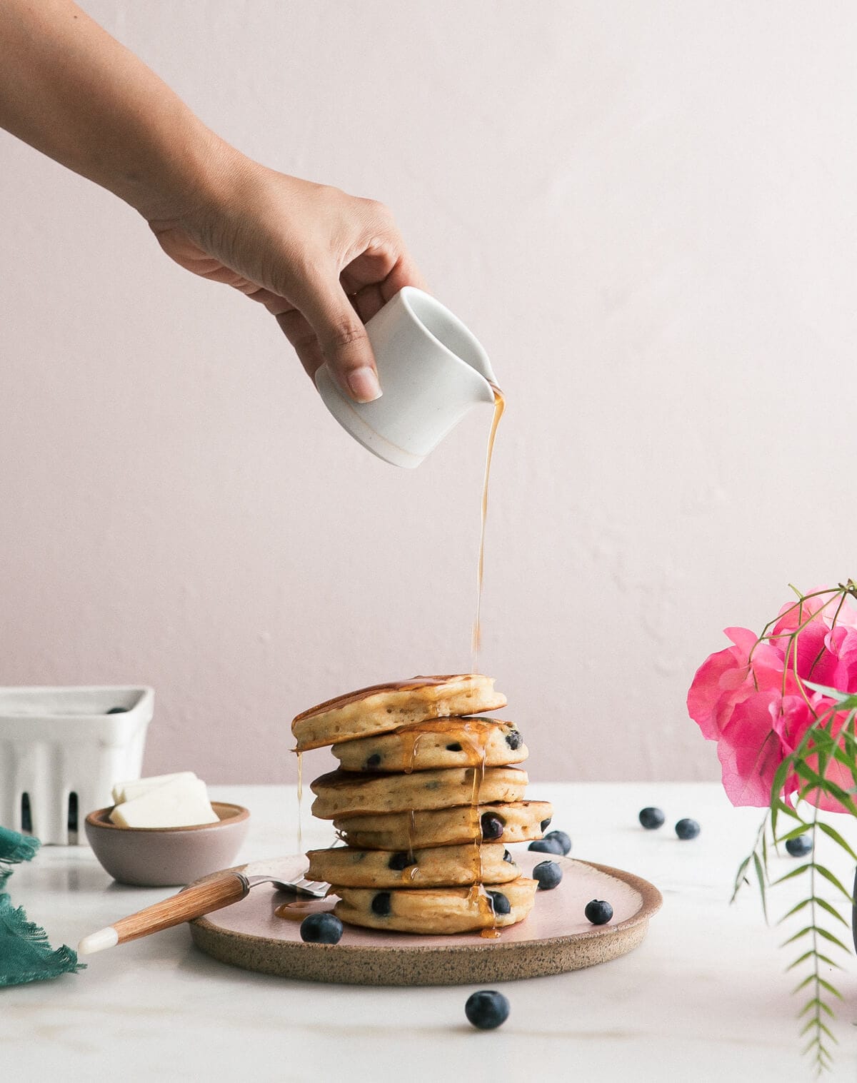 Cornbread Blueberry Pancakes (Super Tall and Fluffy)