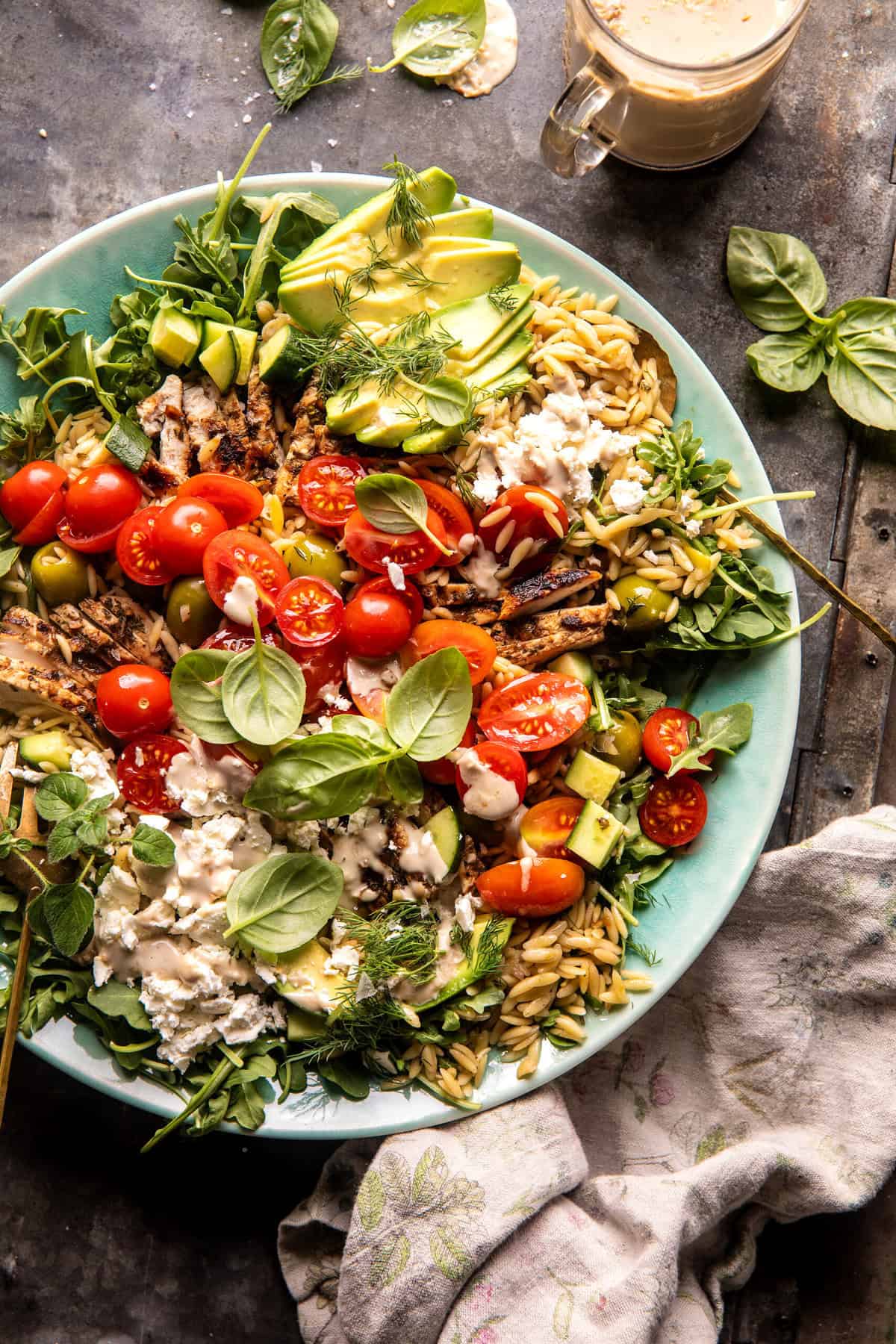 Greek Tahini Chicken and Feta Orzo Bowls