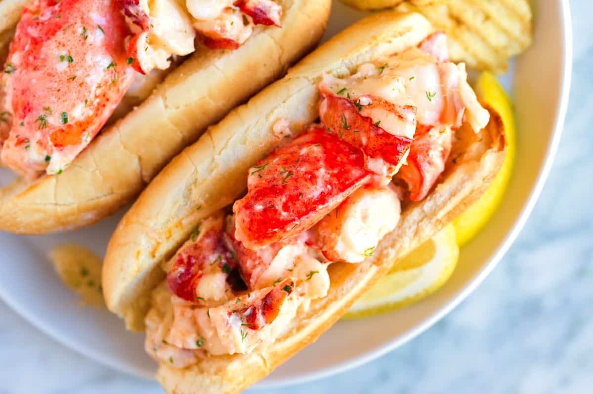 Homemade Lobster Rolls with butter and mayo