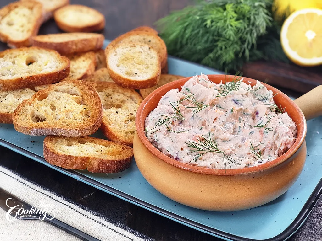 Salmon Dip with toasted baguette slices