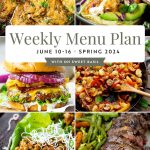 a photo of a weekly menu plan graphic showing 6 different images of different dinner recipes