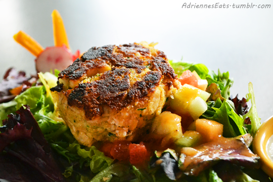 Maryland Crab Cake with Greens, Fruit, and Vegetables from Flash Beach Grille in Hobe Sound, Florida